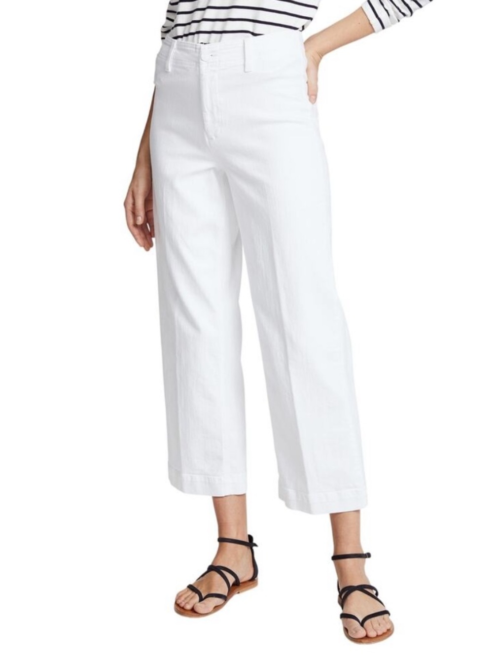 PAIGE White Wide-Leg Cropped Cotton Pants